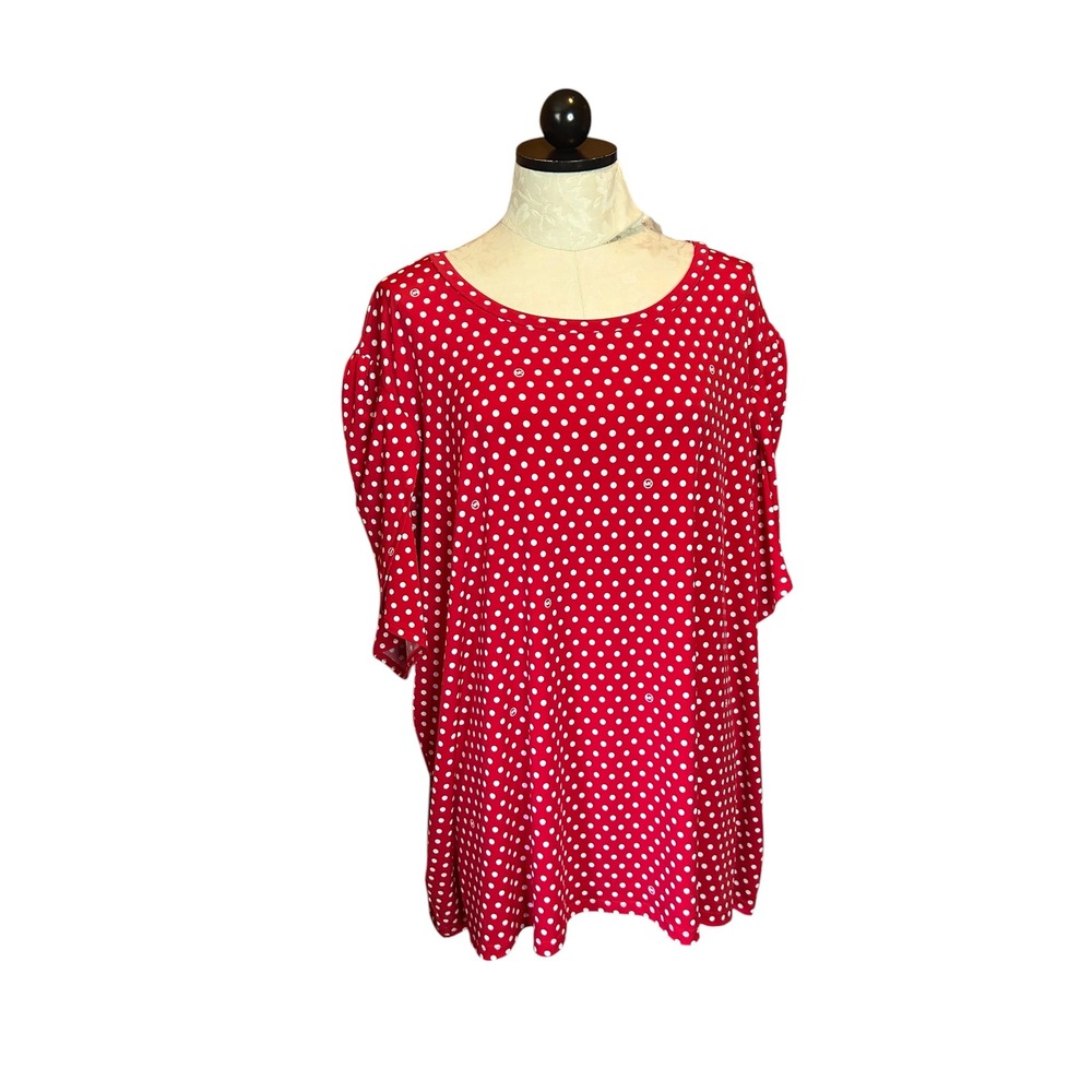 Michael Michael Kors Red Polka Dot Tulip Sleeve Blouse Top Plus Sz Logo 4X